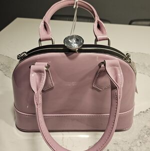 NEW Lilac Patent Handbag w Large Rhinestone Top